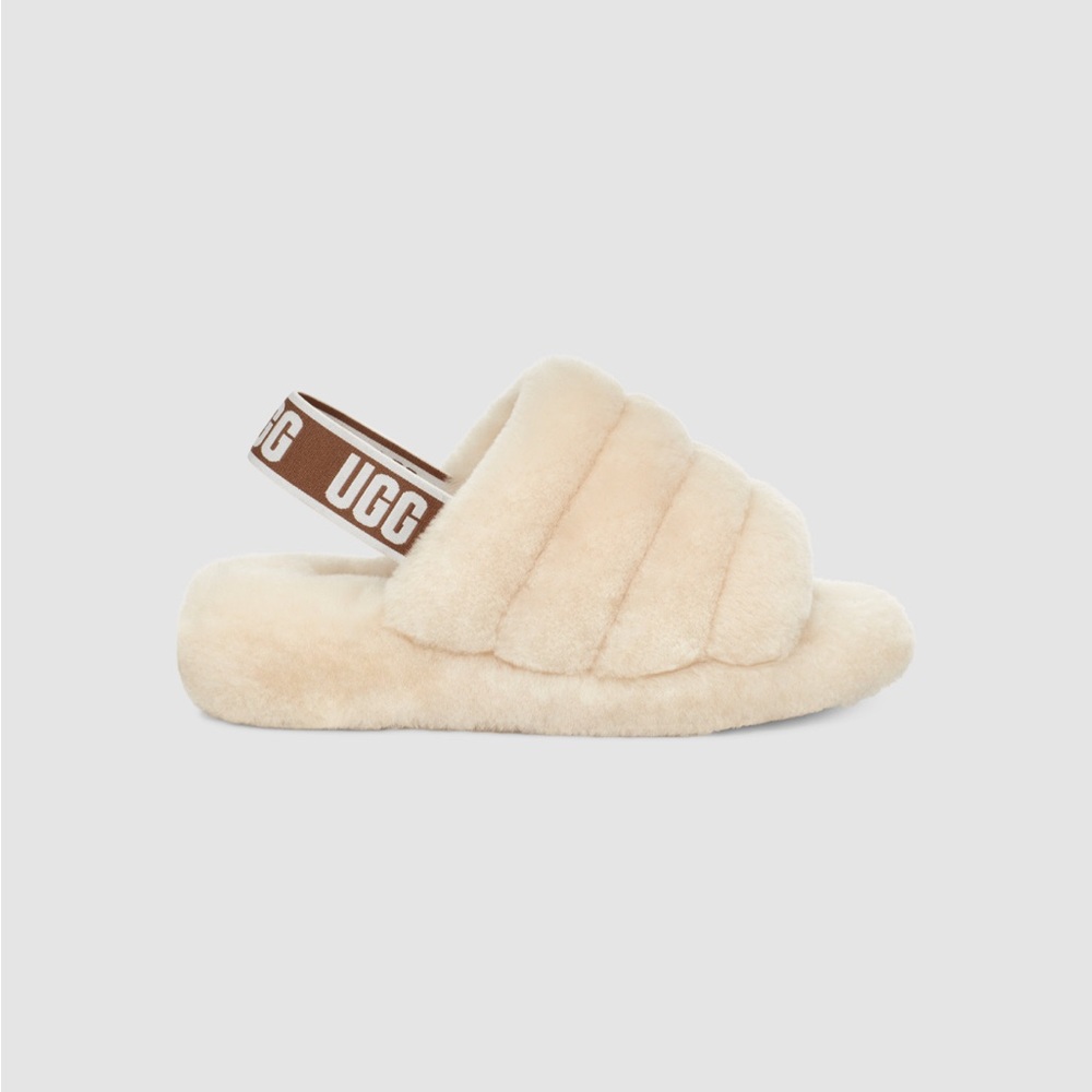 UGG Fluff Yeah Slide Sheepskin Slipper Sandal size 7 sling back beige cream
